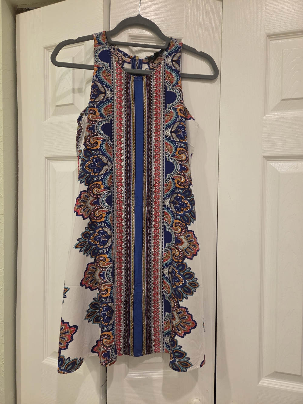MSK White Dress with Blue, Red and Yellow Paisley Print